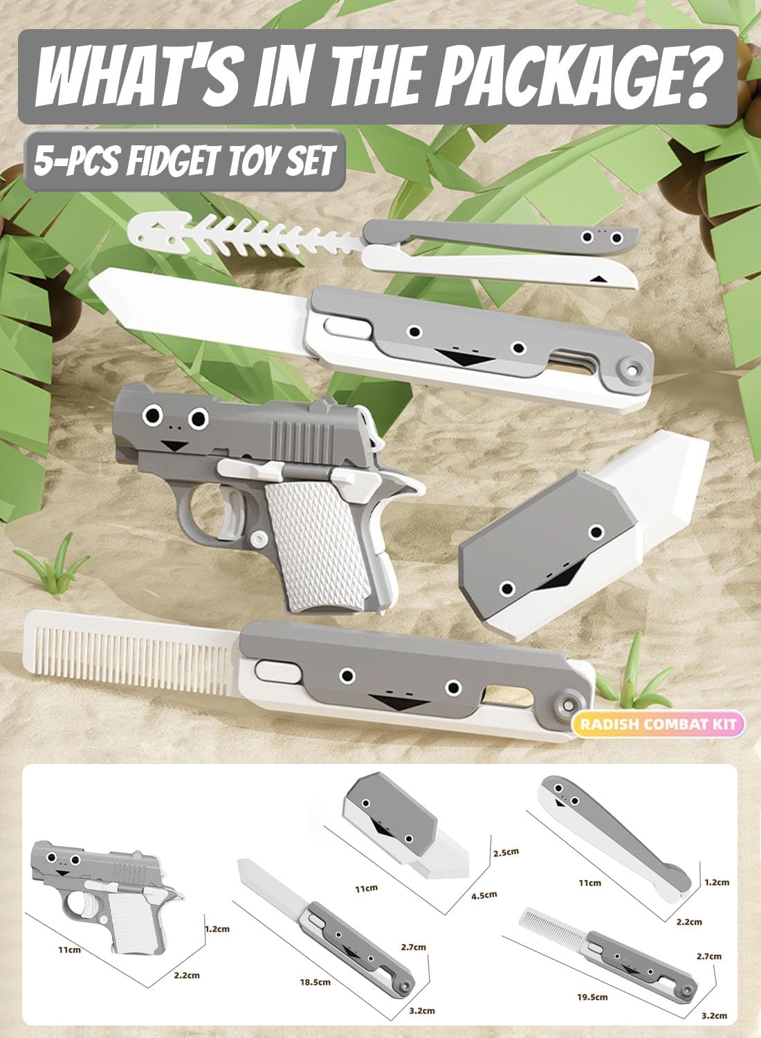 Fidget Gun Toy, Fidget Blaster Gun 1911 Titan Stress Shot ADHD Gun, 3D Printed Stress Anxiety Relief Pistol Toys