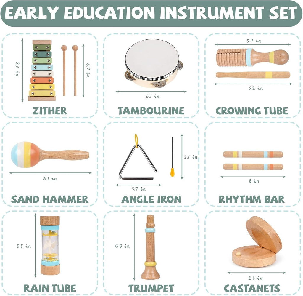 Toddler Musical Instruments Set Wooden Musical Toys for Kid Wood Percussion Instruments Set Natural Wood Musical Instruments for Kids Preschool Educational Early Learning Musical Set for Boys Girls