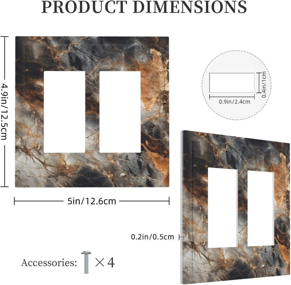 Brown Marble Granite Golden Lines Print Decorative Outlet Covers 2 Gang Double GFCI Rocker Electrical Wall Panels Light Switch Cover Plate for Bathroom Kitchen Decor