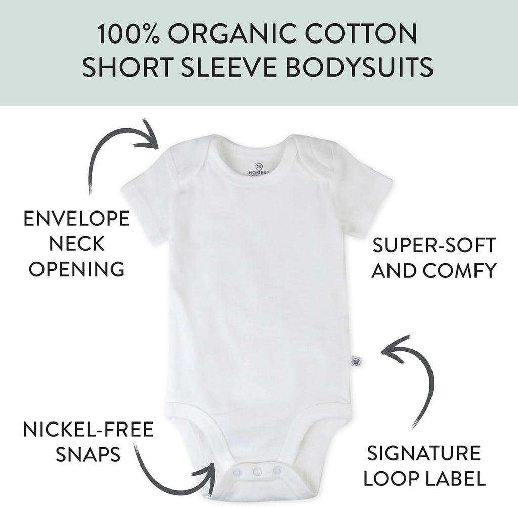 HonestBaby unisex-baby 10-pack Short Sleeve Bodysuits One-piece 100% Organic Cotton for Infant Baby Boys, Girls