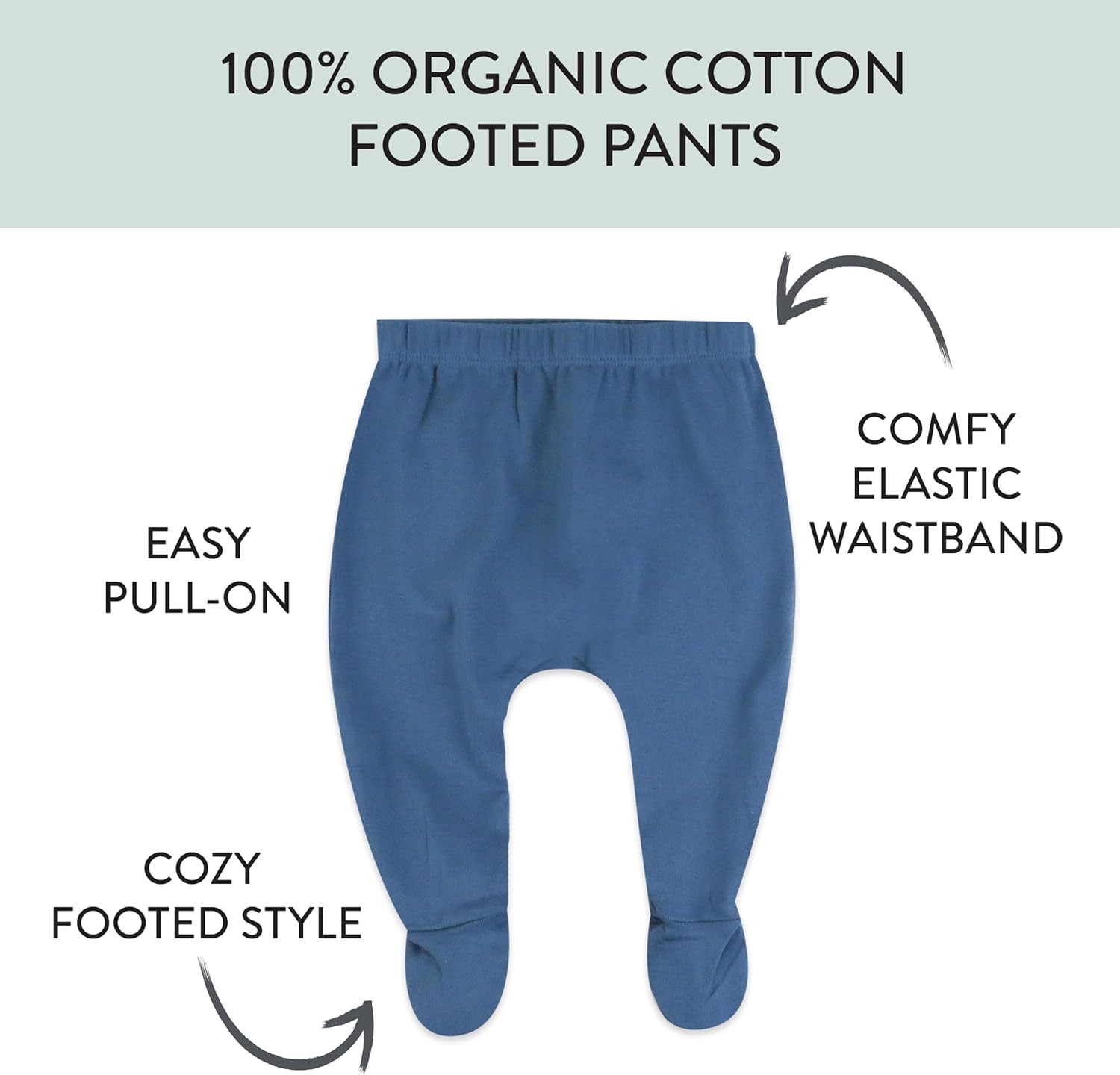 HonestBaby 3-pack Footed Pants Roomy Fit Pull on Bottoms 100% Organic Cotton for Infant Baby Boys, Girls, Unisex