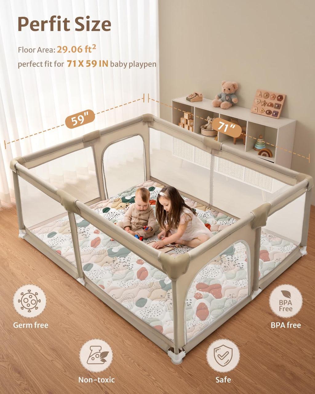 Blissful Diary Baby Play Mats for Floor, 71x59 Inch Thicker Foam Playmats for Babies and Toddlers, Soft Cushioning Baby Crawling Mat, Modern Abstract