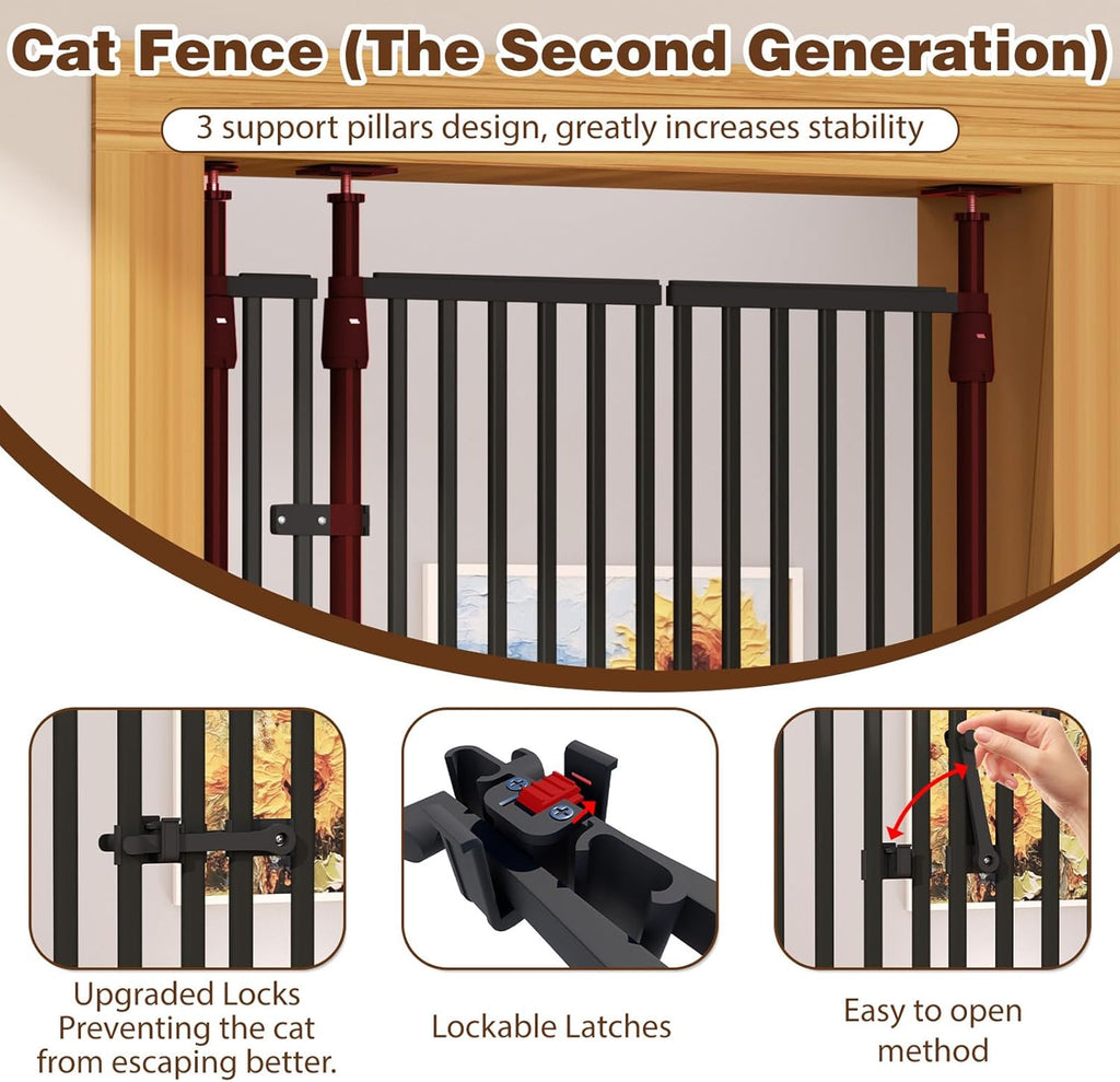 Glaf 74" Extra Tall Cat Gat, 30.31-38.19" Wide Adjustable Cat Door Pressure Mounted Pet Gate with Extra Narrow Gap Auto Close Dog Safety Gate for Doorways, Kitchen,Stairs