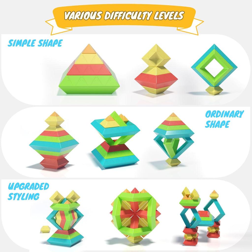 Ggiibro Pyramid Stacking Building Toys,3D Preschool Learning Activities (100Pcs)
