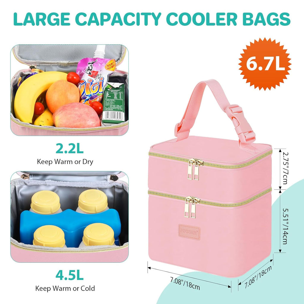 PIIOSER Breast Milk Storage Cooler Bag with Ice Pack, Fits 4 Baby Bottles Up to 5 Ounce, Small Insulated Breastmilk Cooler Travel Bag with Handle Buckle for Nursing & Working Mom Daycare(Pink-XS)