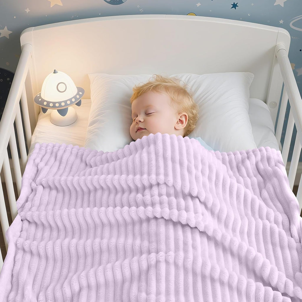 Soft Fleece Baby Blanket Ultra Cozy Baby Blankets for Girls Warm and Lightweight Infant Toddler Newborn Receiving Gift with Reversible Stripes for Crib Stroller, 30x40 Inch, Light Purple