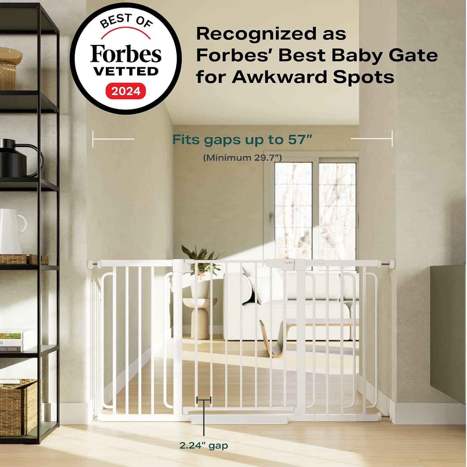 Cumbor 29.7-57" Extra Wide Baby Gate for Stairs, Mom's Choice Awards Winner-Dog Gate for Doorways, Pressure Mounted Walk Through Safety Child Gate for Kids Toddler, Tall Pet Puppy Fence Gate, White