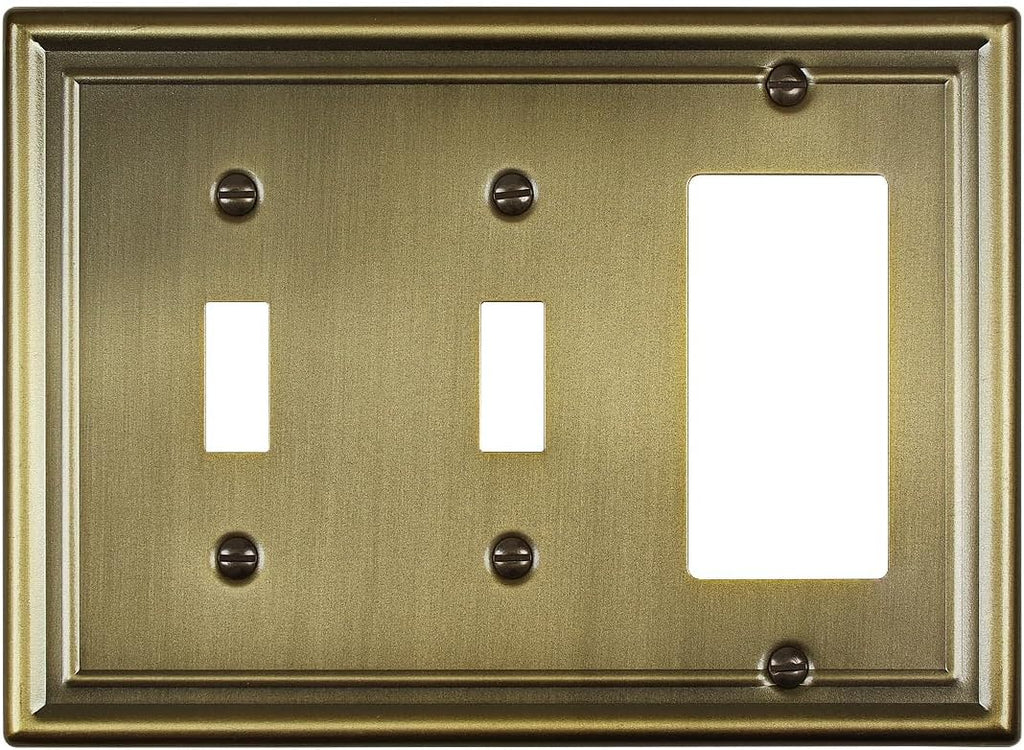 Antique Brass Combination 2 Toggle and 1 Decorator Wall Plates, 1-Pack Metal Switch Plates and Outlet Covers, 3-Gang, 6.77''*4.88'', Midsize
