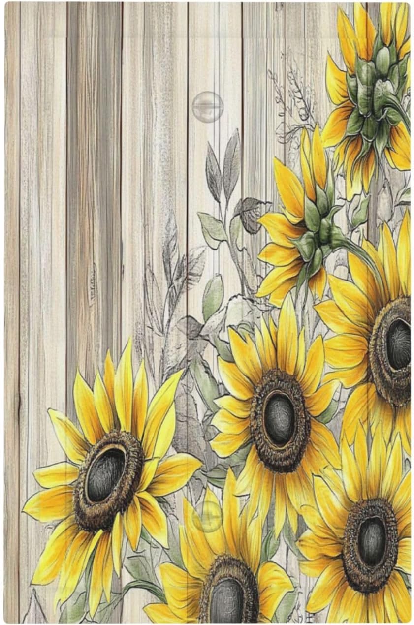Light Switch Cover Plate Floral Sunflower Rustic Flower Vintage Wood 1 Gang No Device Blank Electrical Wall Plates Faceplate Decorative Switch Plate For Farmhouse Cabin Decor