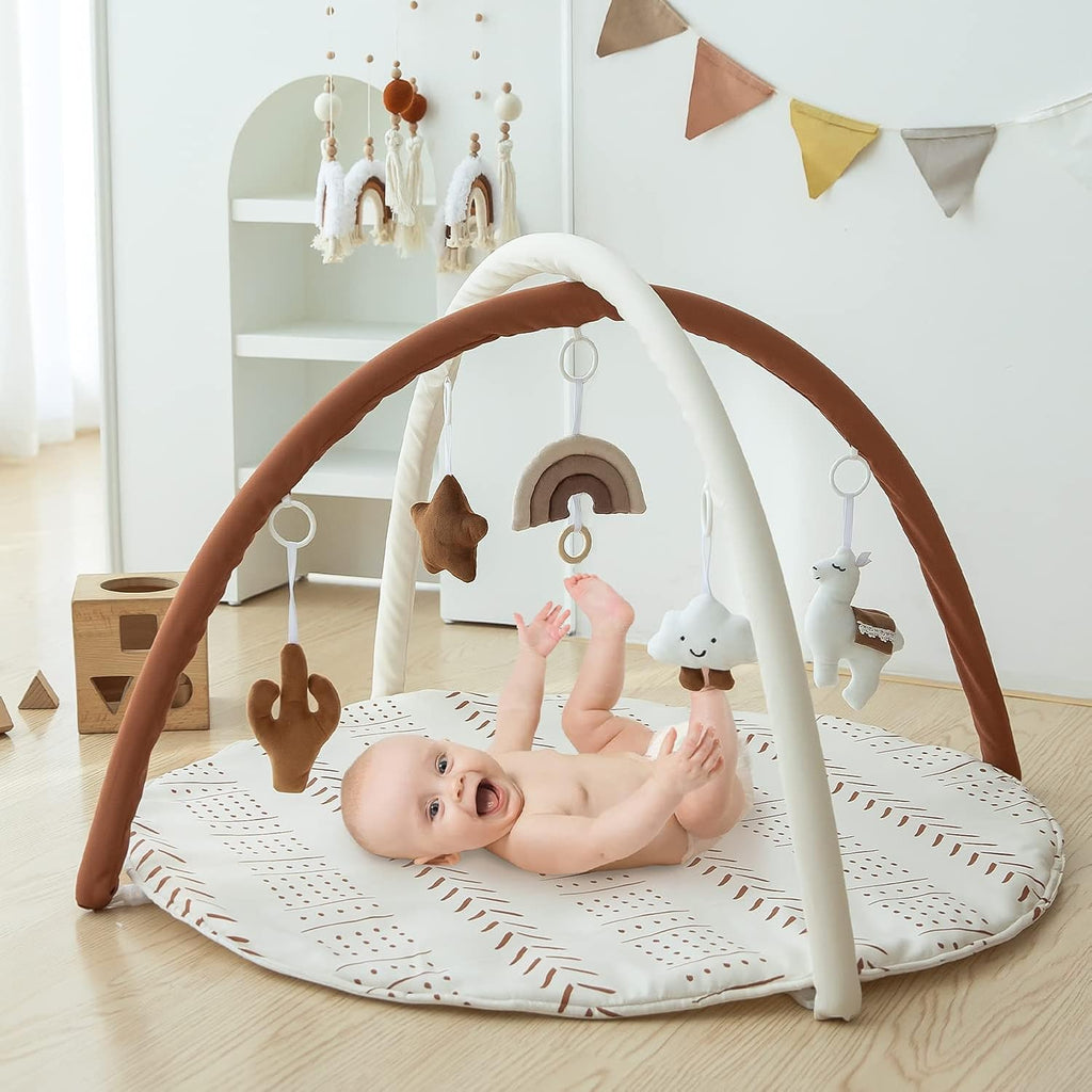 Razee Baby Gym Mat Infant Activity Gym Mudcloth Baby Activity Center with Play Mat with 5 Toys for Babies as Shower Use