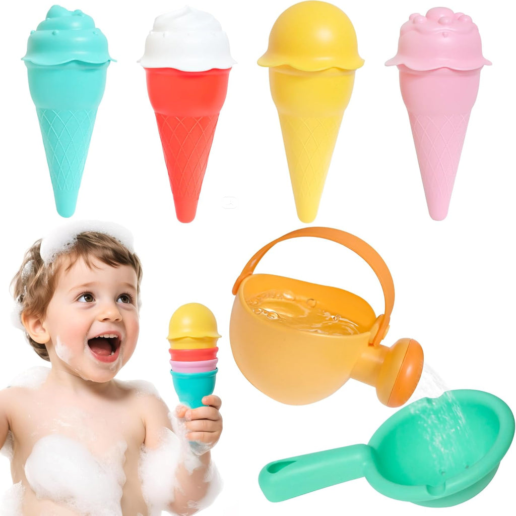 Baby Bath Toys for Kids Ages 1-3 6 PCS Ice Cream Toddler Bath Toys Mold Free Bathtub Beach Sand Pool Water Toys for 1 2 3 4 5 6 Years Old Girls Boys Gifts