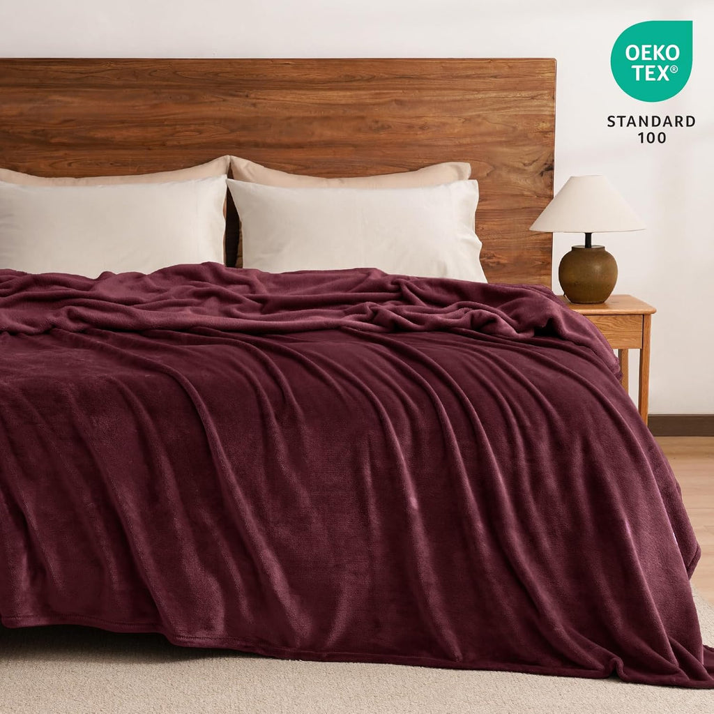 PHF Ultra Soft Fleece Blanket Queen Size, No Shed No Pilling Luxury Plush Cozy 300GSM Lightweight Blanket for Bed, Couch, Chair, Sofa Suitable for All Season, 90" x 90", Wine Red/Burgundy
