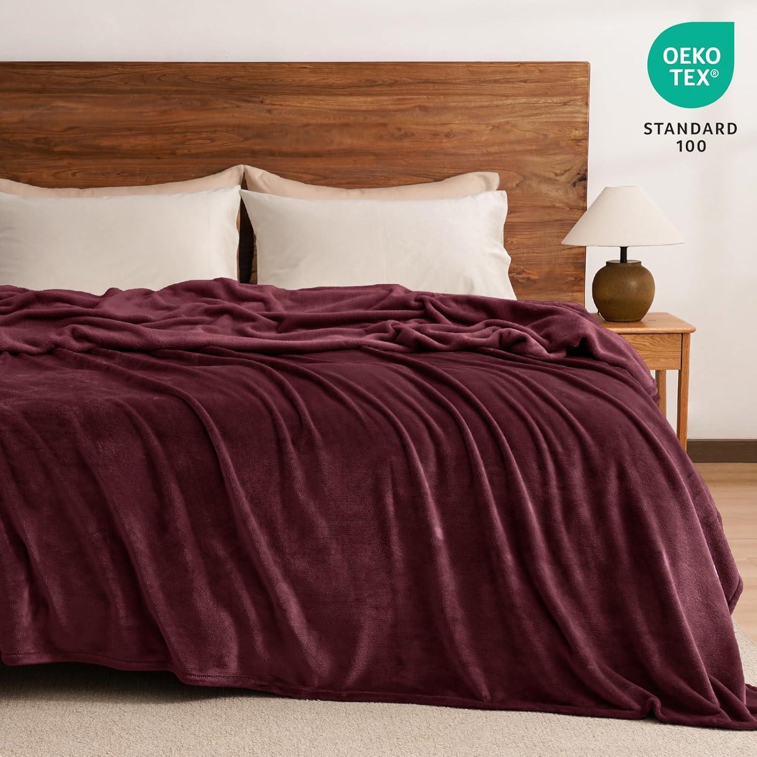 PHF Ultra Soft Fleece Blanket Queen Size, No Shed No Pilling Luxury Plush Cozy 300GSM Lightweight Blanket for Bed, Couch, Chair, Sofa Suitable for All Season, 90" x 90", Wine Red/Burgundy