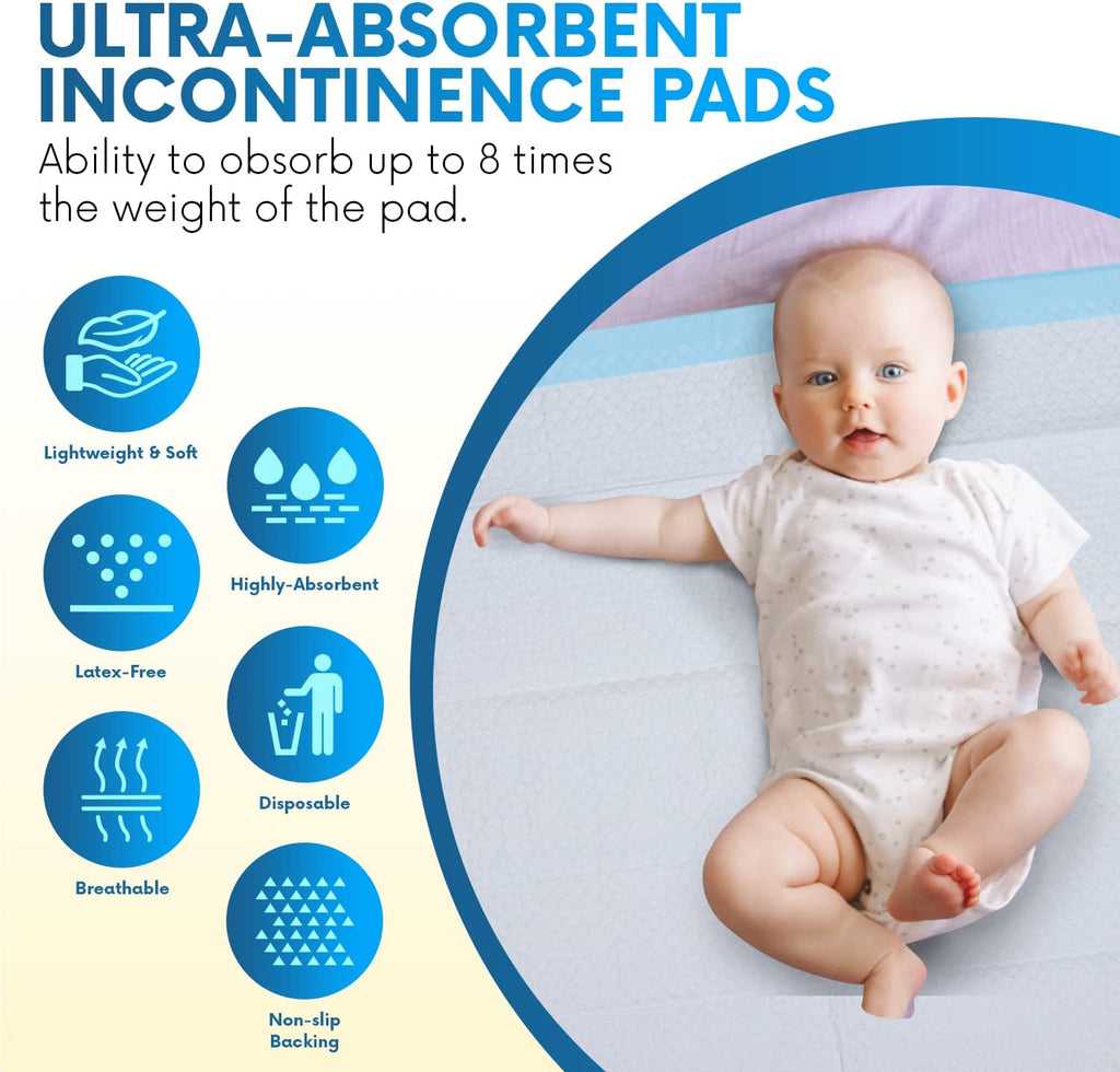 Healqu Disposable Underpads - Incontinence Bed Chux Pads for Adults, Kids, Elderly, and Pets - Fluid and Urine Bed Protection - Large, Super Absorbent Fluff and Polymer (24x36 Case of 150)