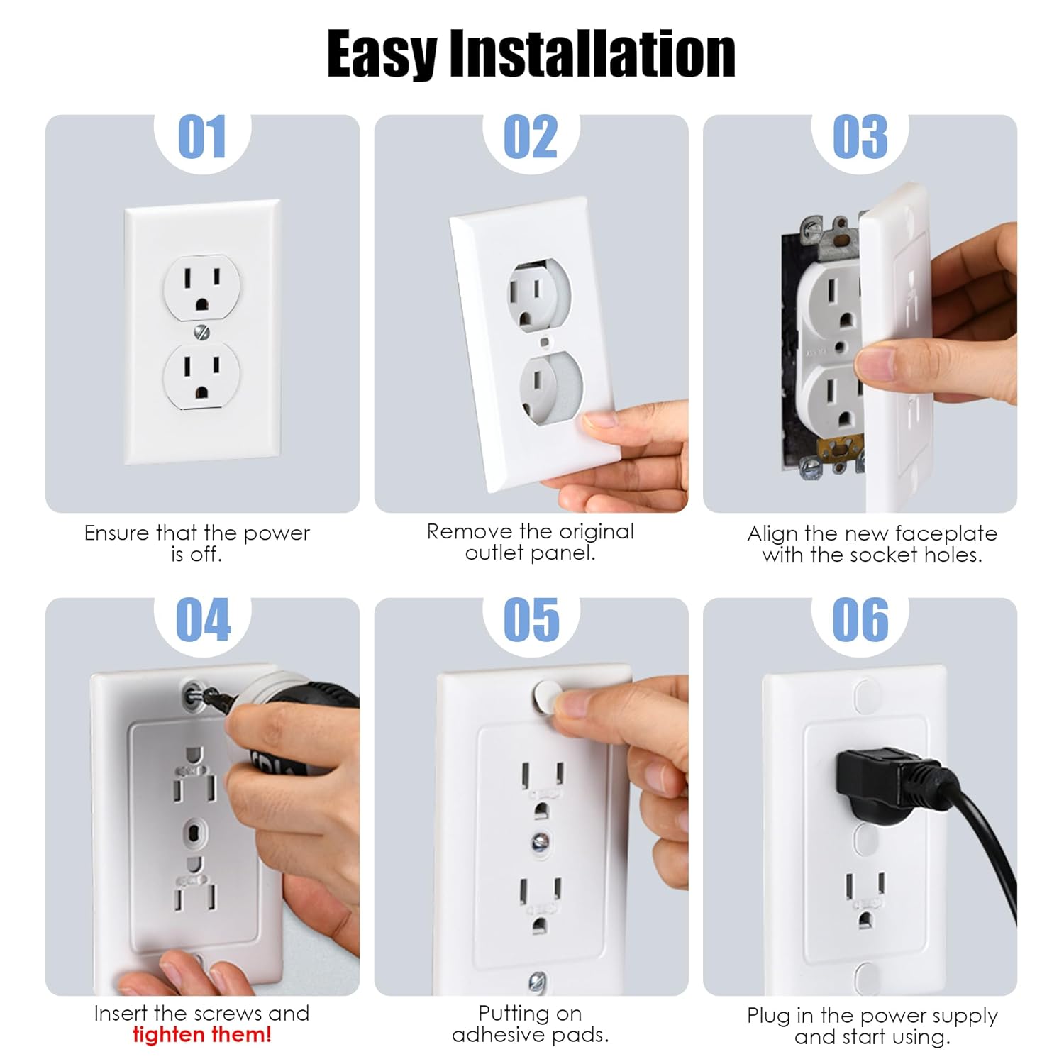 Nearockle 2 Pack Self-Closing Outlet Covers, 2024 Upgraded Built-in Hidden Slider & No-Pull-Out Wall Plug Covers Fit All Screw Outlets, Child Safety Baby Proofing (White)