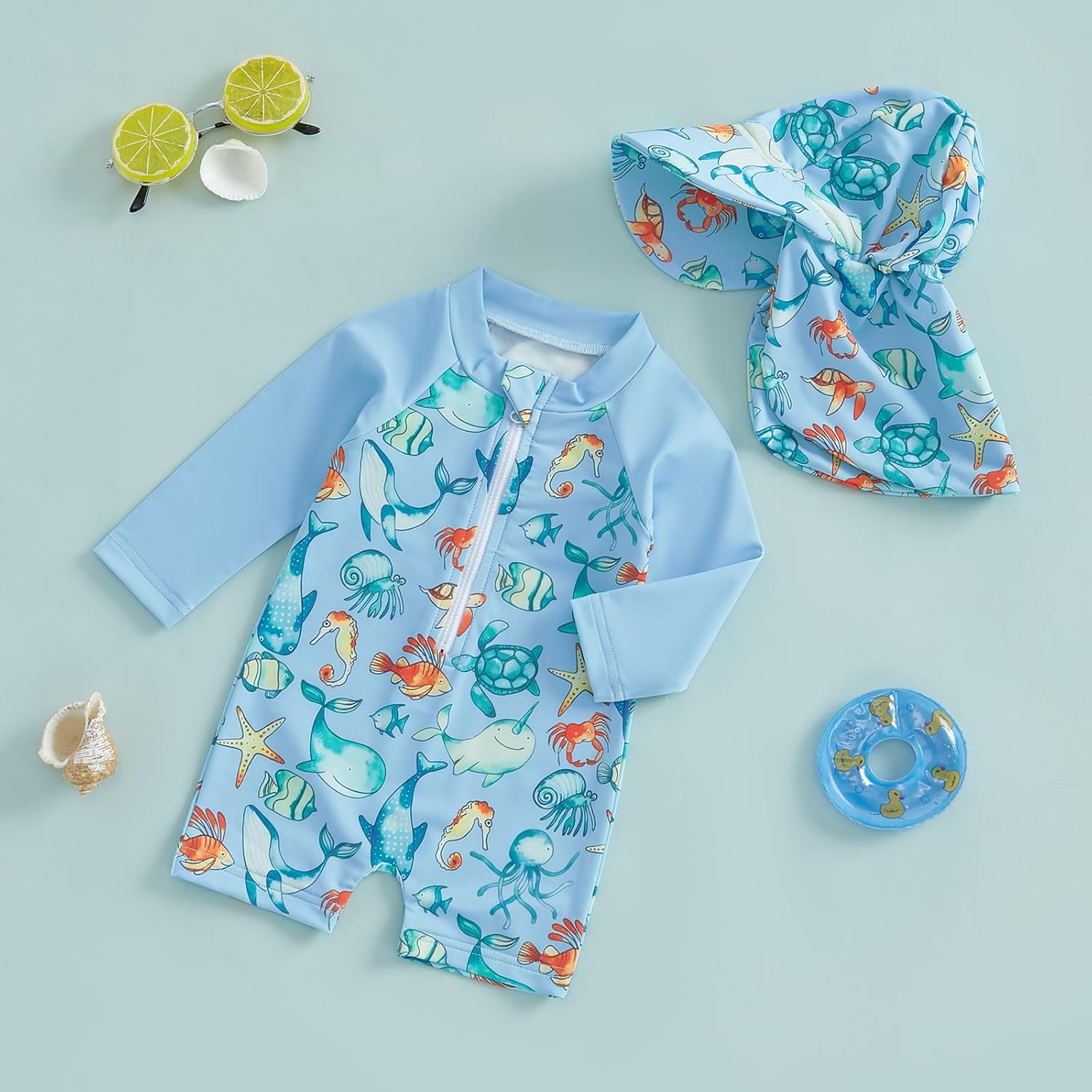 Hnyenmcko Baby/Toddler Boy Rash Guard Swimsuit Long Sleeve One Piece Zipper Swimwear Sunsuit Infant Bathing Suit Beachwear