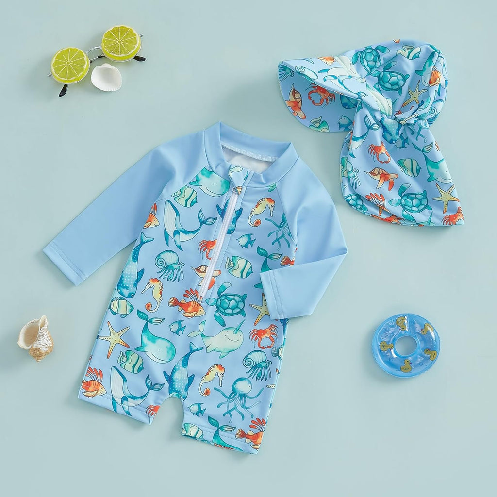 Hnyenmcko Baby/Toddler Boy Rash Guard Swimsuit Long Sleeve One Piece Zipper Swimwear Sunsuit Infant Bathing Suit Beachwear