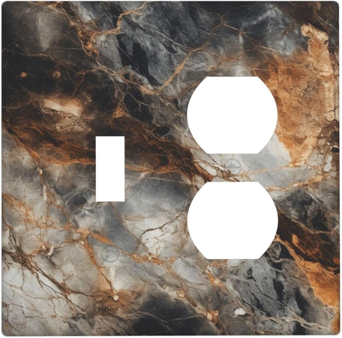 Brown Marble Granite Golden Lines Print Wallplates 1 Toggle 1 Duplex Switch Plate Electrical GFCI Faceplate Decorative Light Switch Covers for Bathroom Kitchen Decor