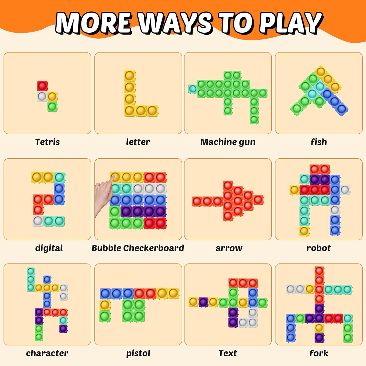 Giant Pop Blocks Bubble Premium Silicone Pop Fidget Blocks for Endless Joy and Education - Vibrant Pop Blocks for Imaginative Play and Puzzle Games-Toy Gift for Kids (49PCS)