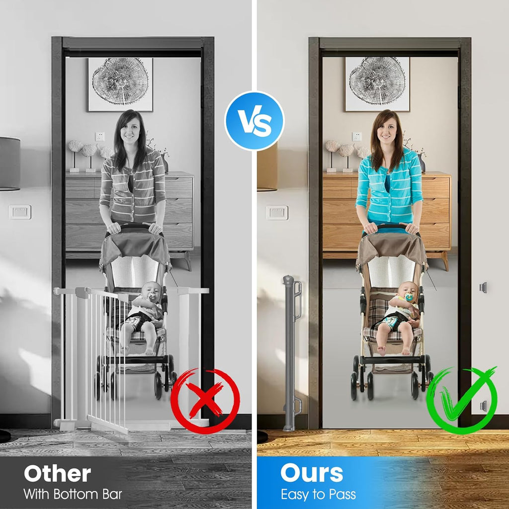 Retractable Safety Baby Gate or Mesh Dog Gate,Durable Portable Mesh Retractable Gate,Easy to Use for Stairs, Doorways,Hallways, Indoor, Outdoor, 33.5" Tall, Extends to 65" Wide, Gray