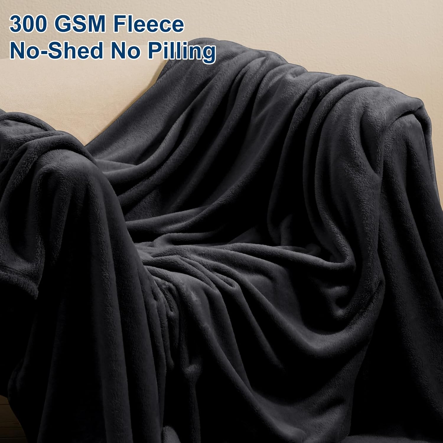 PHF Ultra Soft Fleece Blanket Twin Size, No Shed No Pilling Luxury Plush Cozy 300GSM Lightweight Blanket for Bed, Couch, Chair, Sofa Suitable for All Season, 66" x 90", Black