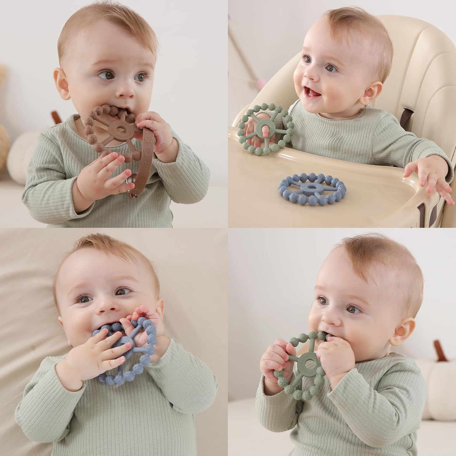 3 Pack Ring Teether, Silicone Teething Ring Toys for Babies 6 Months, Seposeve Baby Teethers 6-12 Months 12-24 Months, Easy to Grasp Toy for Baby Teething Relief