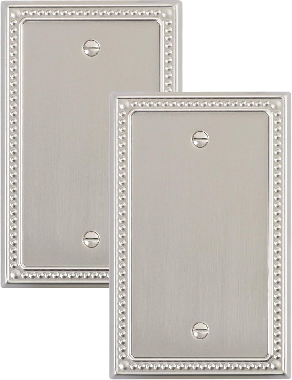 2-Pack Blank Outlet Cover Wall Plate, Metal Switch Plates Outlet Covers, Brushed Nickel Pearls Beaded Decorative Wall Plates