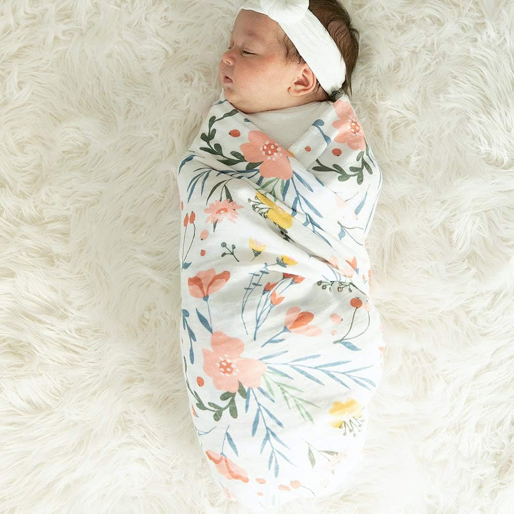 GRACED SOFT LUXURIES Premium Muslin Baby Swaddle Blankets 2 Pack | Large 47 x 47 inch | 100% Cotton Muslin Newborn Infant Swaddle Receiving Blanket Wrap (Floral Burst | Diamond Dot)
