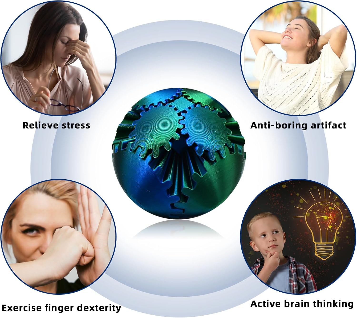 3D Printed Gear Ball,Funny Spin Ball Cube Fidget Toy,Activity Gear Sphere Fidget Spinner Hand Toy,Executive Desk Toys,Creative Gift (Green)