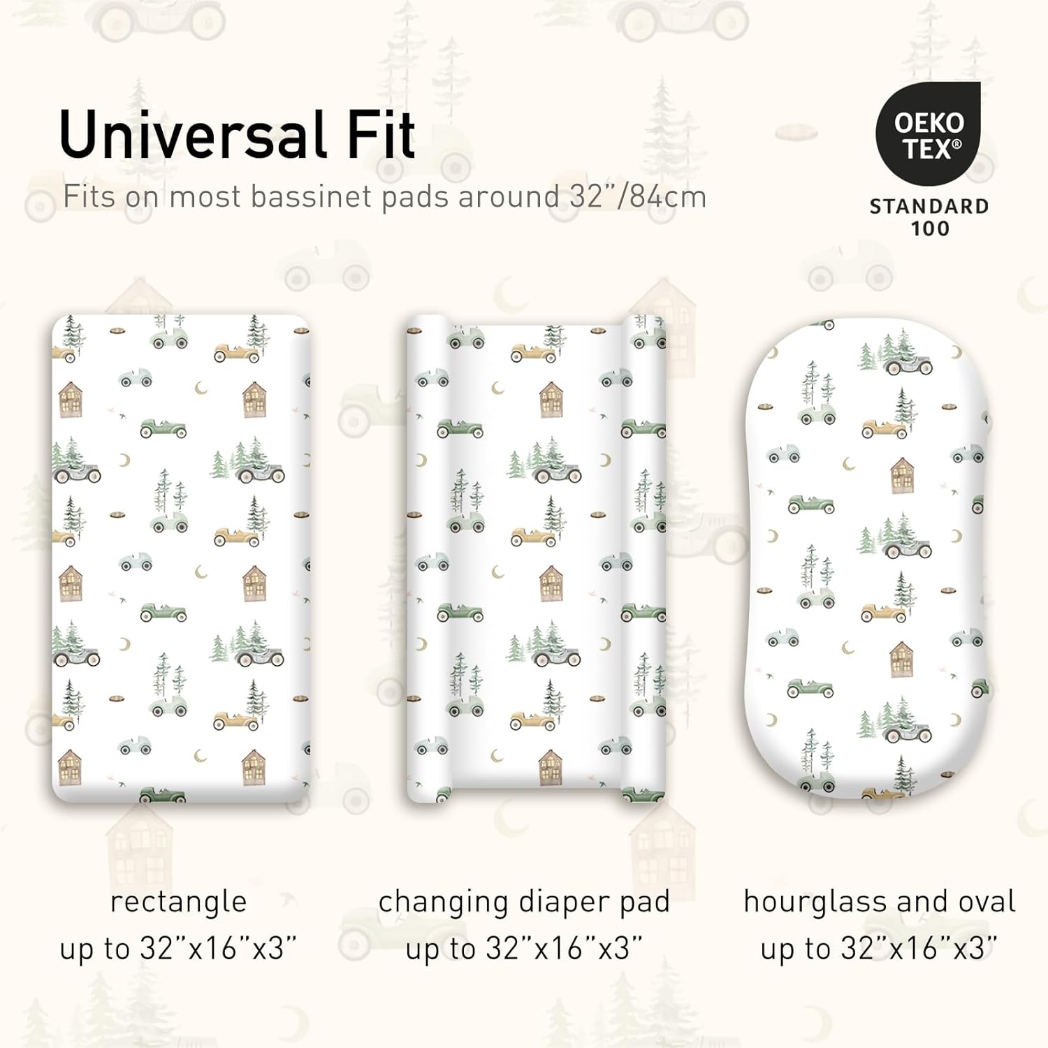 Gllquen Baby Bassinet Sheets 4 Pack, Breathable Cozy Fitted Mattress Sheet, Elastic Travel Crib Fashionable Pattern, Standard Cradle Safe Sheets for Baby Boys Girls 32"x16" (Car)