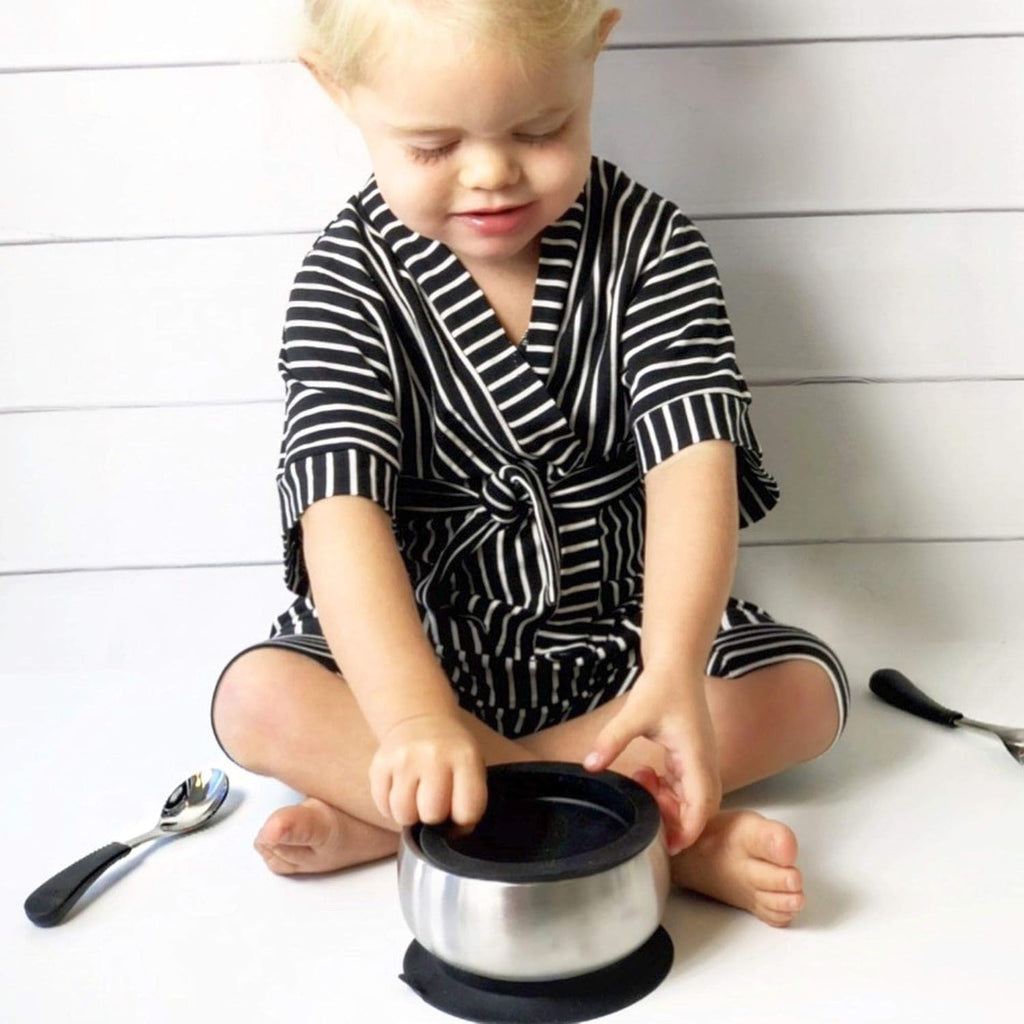 Avanchy Baby Spoons, Forks Stainless Steel and Silicone Set, Self Feeding Food Utensils, 4 Months Baby Led Weaning