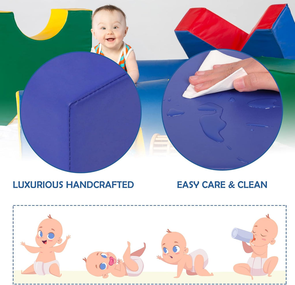 Tunnel/Ramps Foam Climber, Climb & Crawl Foam Activity Play Set for Toddlers and Kids, Safe Indoor Crawling Gym Equipment for,Infant,Baby Waterproof Easy to Clean