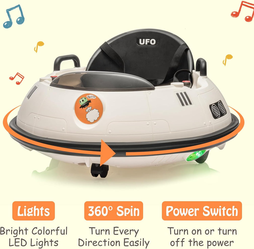12V Electric Ride on Bumper Car for Toddlers, Kids Bumper Car with Remote Control, 360 Degree Spin, LED Lights, Dual Joysticks, Safety Belt for 18+ Months Kids, White