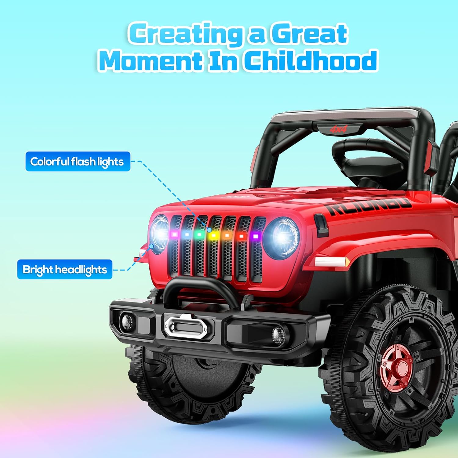 SEALIGHT 12V Kids Ride On Car Truck w/Parent Remote Control, 4 * 380W Motors, 3 Speeds, Emergency Braking, LED Lights, Music & Horn, Kids Electric Vehicles Toddler Electric Car for Girl Boy Gift