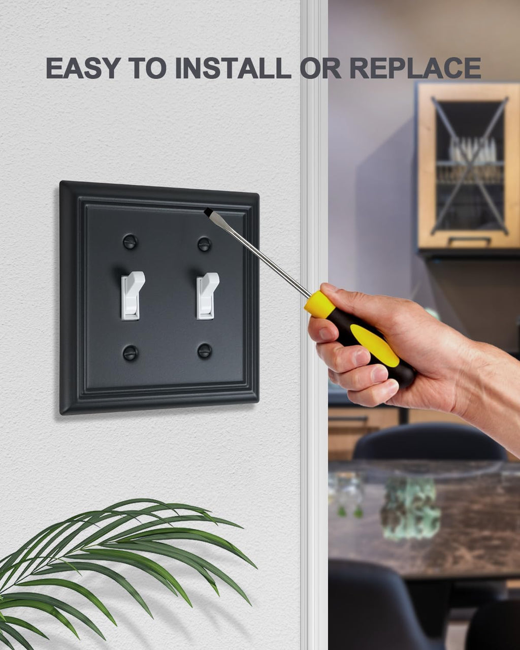 2-Pack Double Toggle Wall Plates, Durable Metal Light Switch Covers, Decorative Switch Plate Covers with Black Finish, 4.96''*4.88'', Midsize