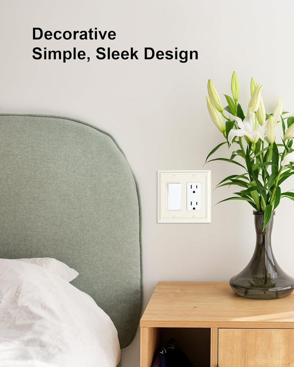 2-Pack Decorative Double Decorator Outlet Cover Plate, Light Almond Durable Natural Bamboo Fiber Wall Plates for Electrical Outlets, Receptacle, GFCI Outlet, Dimmer Switch, 2-Gang, Corrosion Resistant