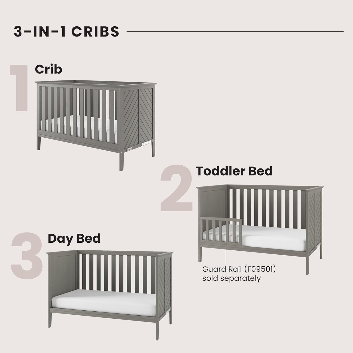 Child Craft Atwood 3-in-1 Convertible Crib, Baby Crib Converts to Day Bed, Toddler Bed, 3 Adjustable Mattress Positions, Non-Toxic, Baby Safe Finish (Lunar Gray)