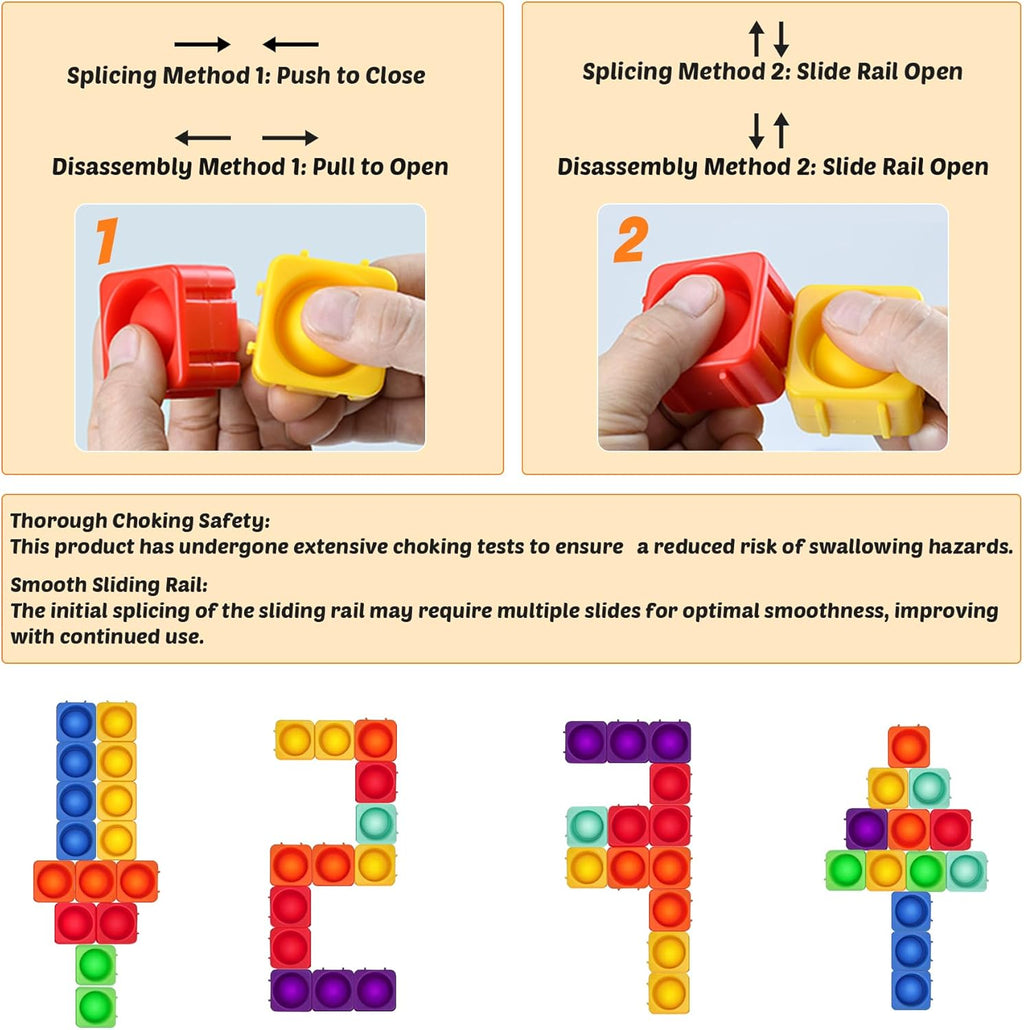Giant Pop Blocks Bubble Premium Silicone Pop Fidget Blocks for Endless Joy and Education - Vibrant Pop Blocks for Imaginative Play and Puzzle Games-Toy Gift for Kids (64PCS)