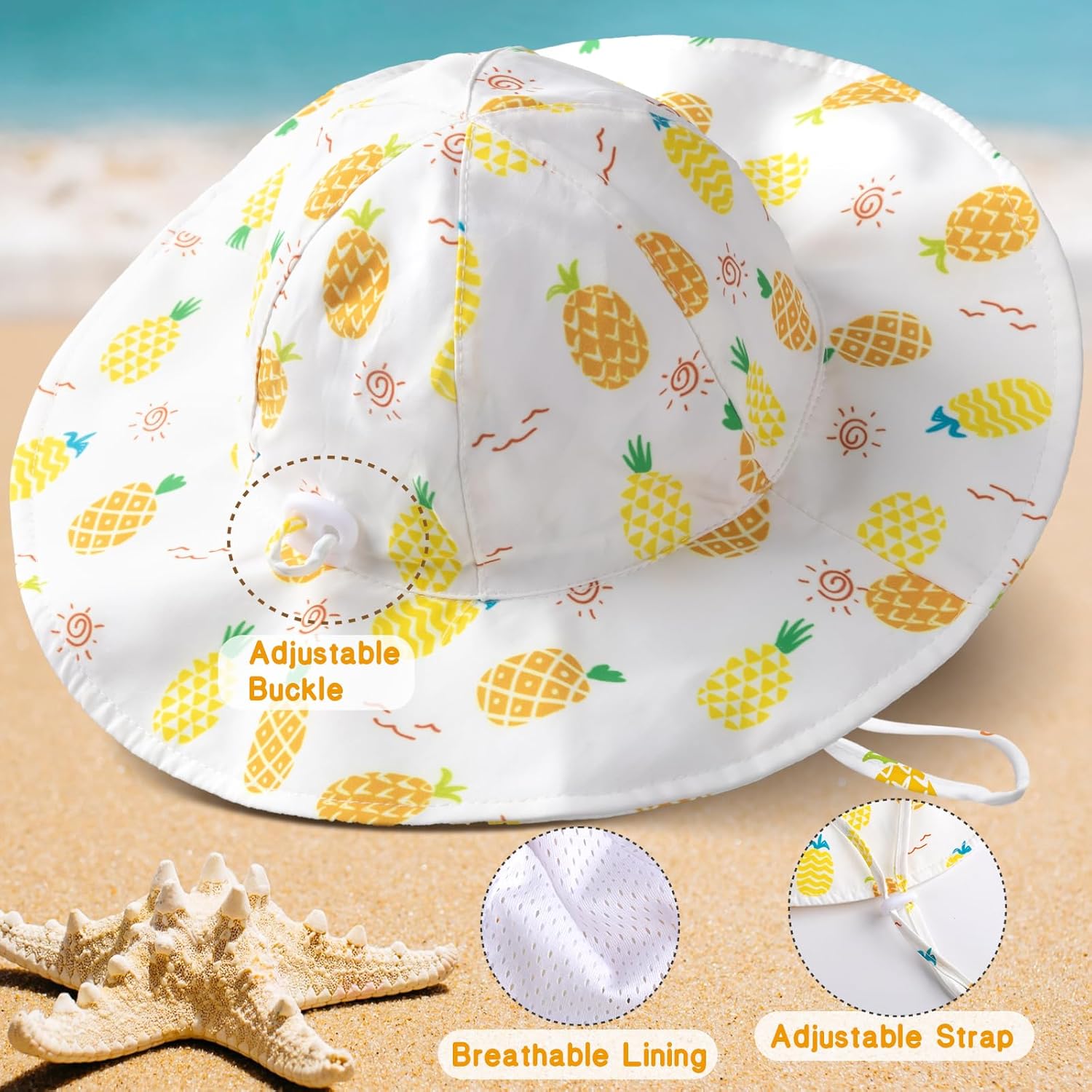 Baby Sun Hat Toddler Girl Beach Hat Adjustable Outdoor Summer Hat UPF 50+ Sun Protection Wide Brim Infant Kids