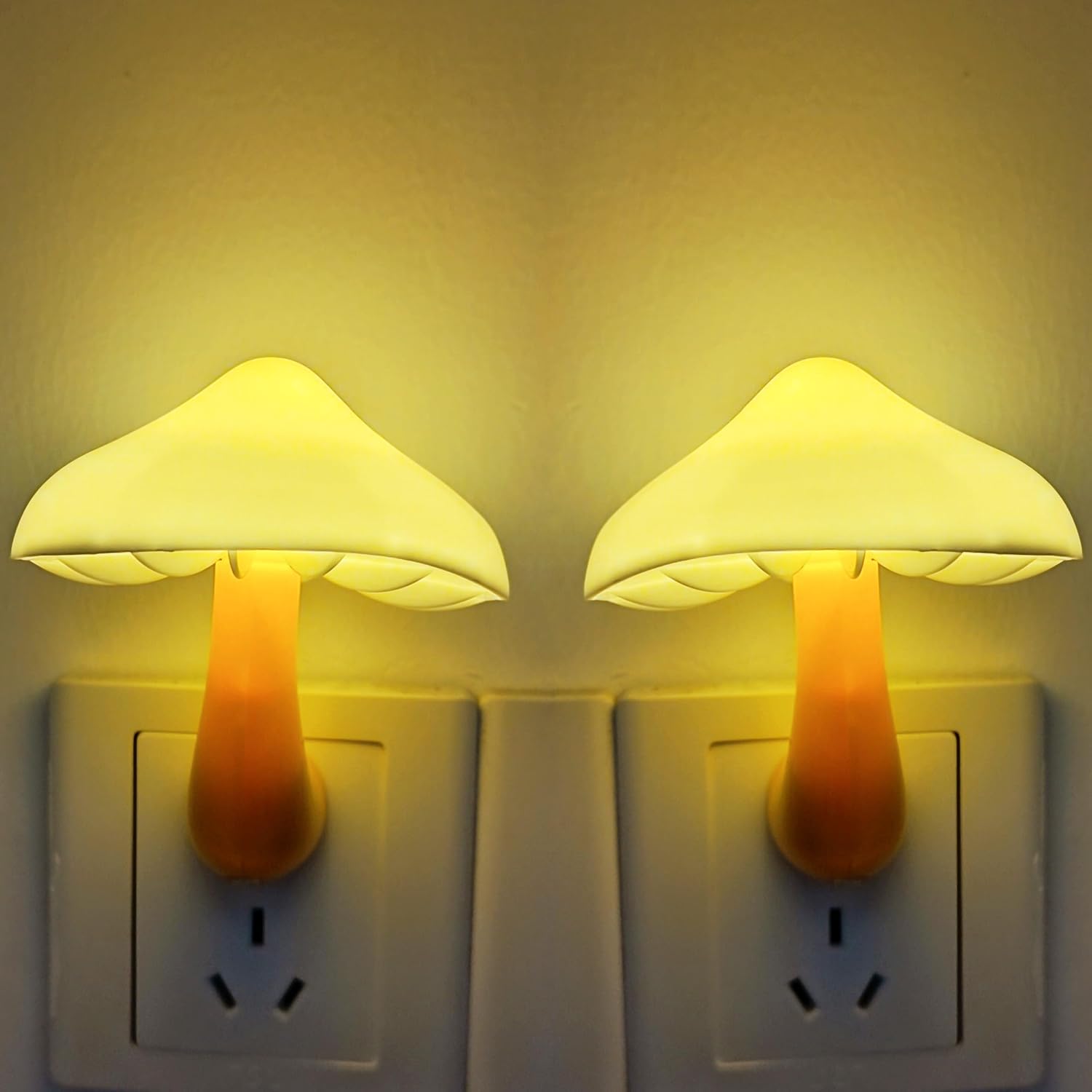 AUSAYE 2 Pack Sensor LED Night Light Plug in NightLight Energy Saving Wall Lamp Mushroom Night Lights for Bedroom, Bathroom,Toilet,Hallway,Kitchen,Kids,Adults Warm White