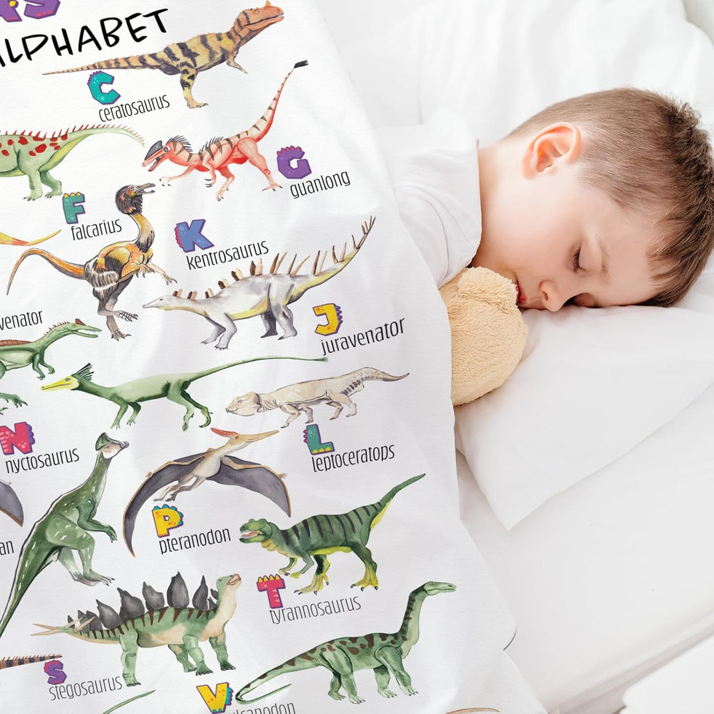 Personalized Dinasour Name Baby Blanket, Custom Cute Alphabet Name Blanket Toddler Boy Soft Flannne Swaddling Blankets Customized Monogram Memorial Gift from Nana for Infant Newborn Shower