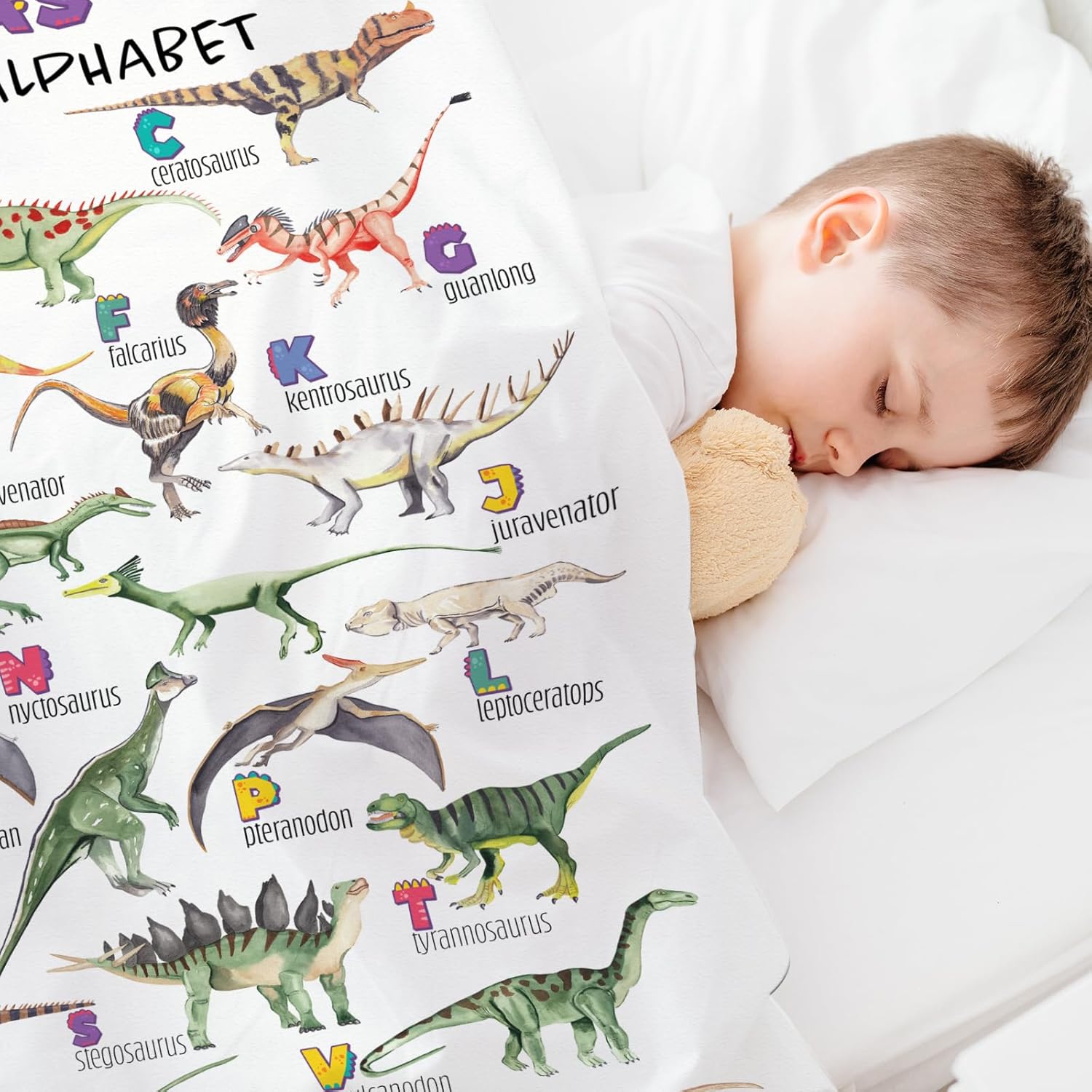 Personalized Dinasour Name Baby Blanket, Custom Cute Alphabet Name Blanket Toddler Boy Soft Flannne Swaddling Blankets Customized Monogram Memorial Gift from Nana for Infant Newborn Shower