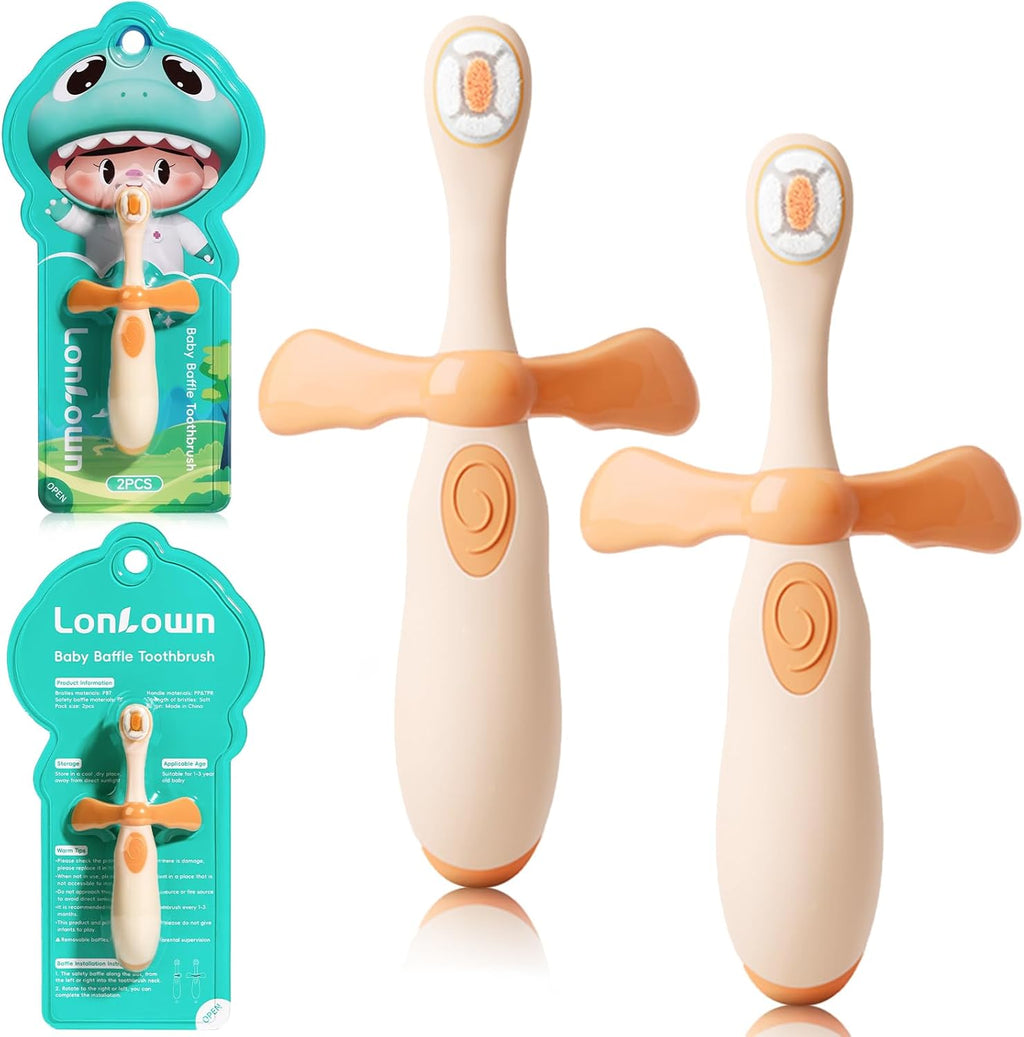 Kids Toothbrushes 2 Pack,Soft Bristle Toothbrushes for Baby 1-3 Years Old Cute Dinosaur Toothbrush for Toddlers Baby's First Training Toothbrush Anti-Strike Throat Not Easy to Shed Bristles