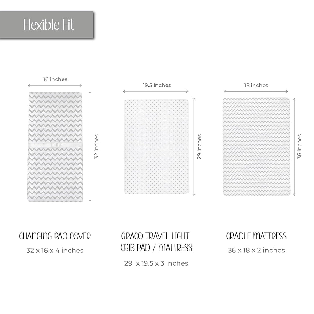 Changing Pad Cover 2 Pack - Baby Changing Pad Cover with 100% Jersey Cotton - Changing Pad Covers for Girls and Boys, Newborn Essentials (Grey Chevron and Polka Dots)