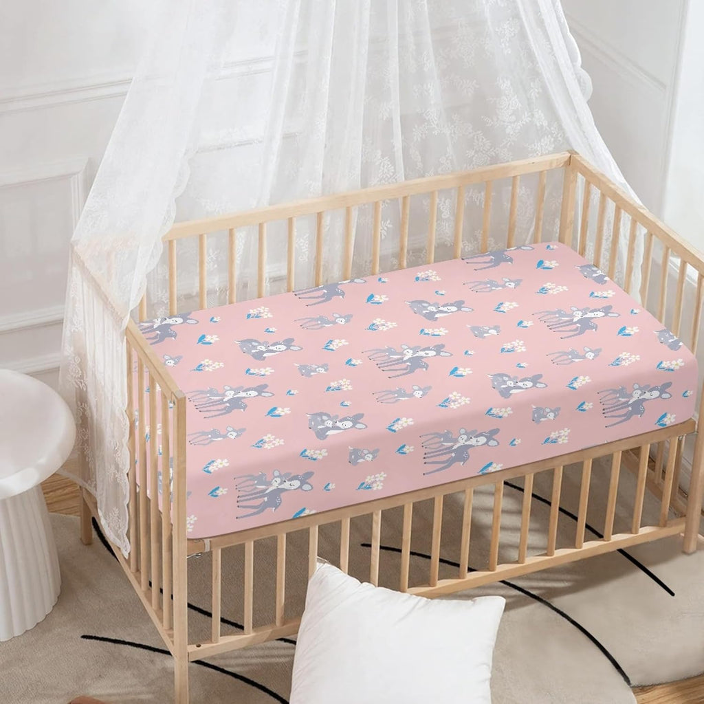 Cute Vintage Fawn Fitted Crib Sheet Animals Baby Crib Sheet Fit Standard Crib and Toddler Mattress,Crib Mattress Sheets for Boys Girls 28"x52"