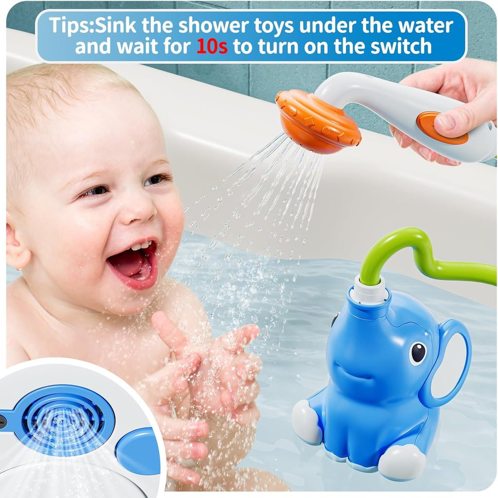 Baby Bath Shower Head Toys for Kids, Bath Toys for Infants with Elephant Water Pump for Kids 2-4, 3 Pack Wind-up Pool Toys for Kid, Bathtub Toys 18-24 Months Toddlers Boys Girls
