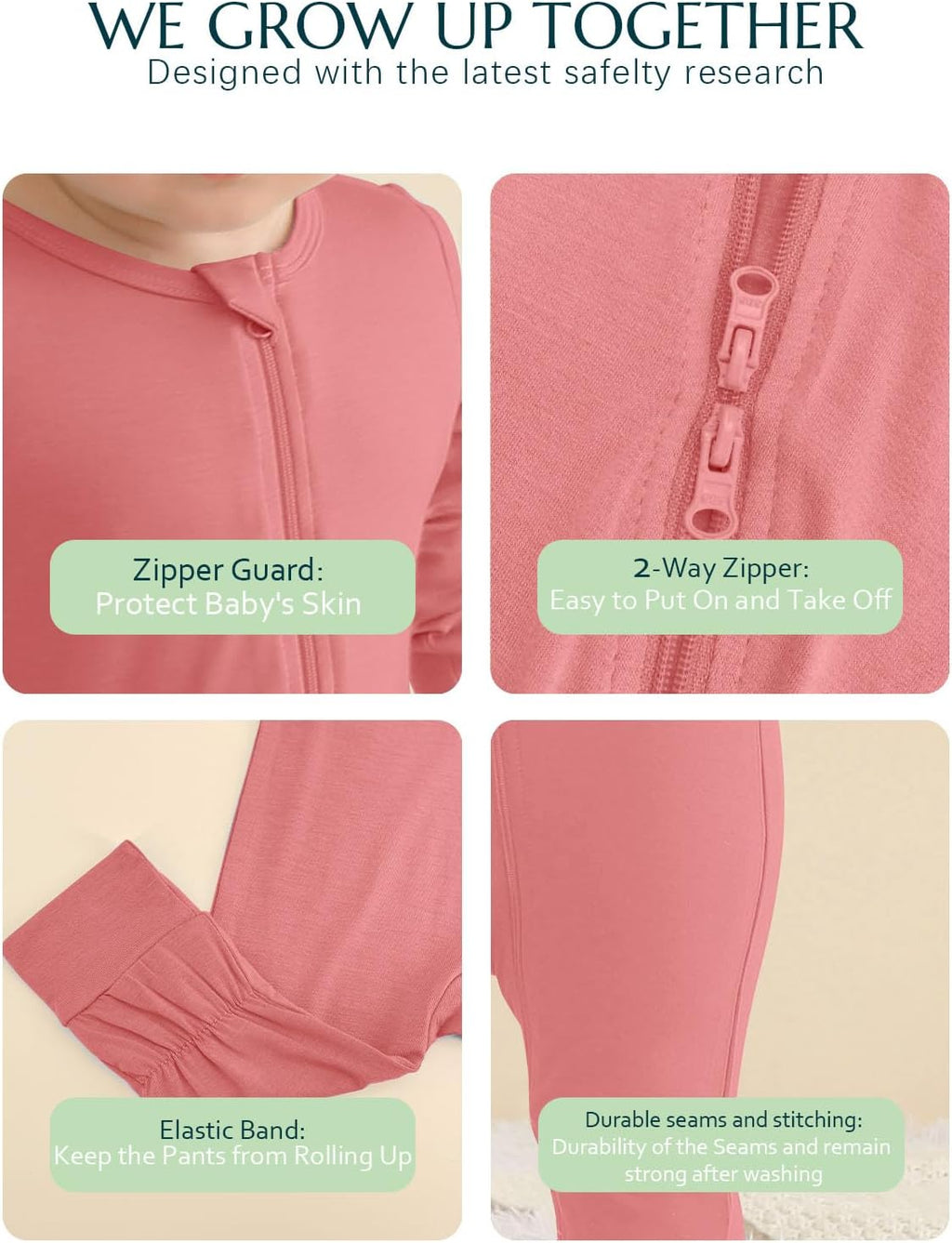 Jimonda Baby Romper Boys Girls Bamboo Pajamas 2-Way Zipper Footless Unisex Long Sleeve Sleepers Sleep and Play 0-24 Months