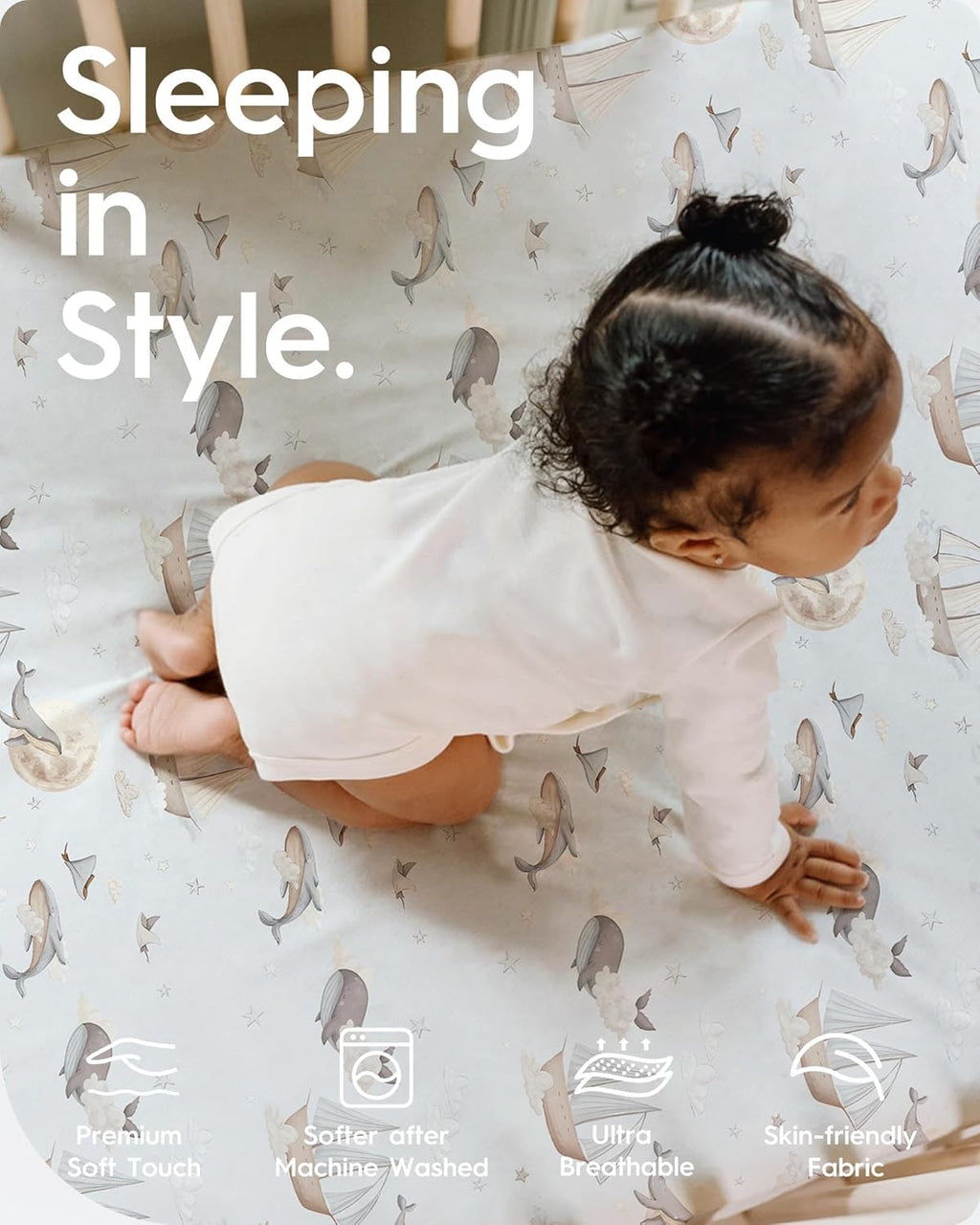 Premium Fitted Baby Boy Crib Sheets for Standard Crib Mattress - Ultra-Soft Jersey Knit Crib Mattress Sheet, Safe and Snug, Durable, Stylish Crib Sheet, 28''x52''x9'' Extra Deep Pocket (Whale Dreams)