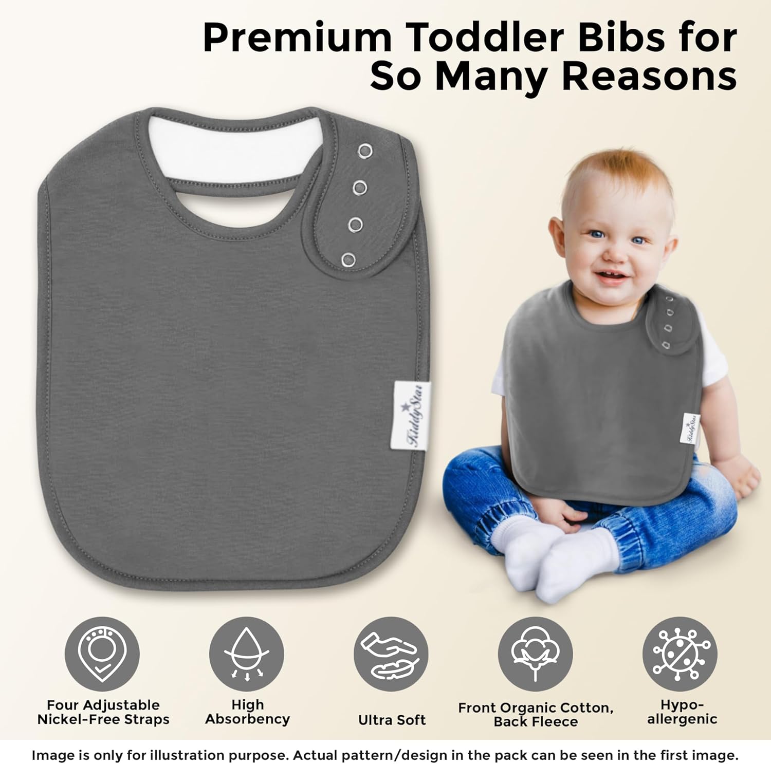 Organic Cotton Baby Bibs – Soft Teething & Drool Bib for Newborns & Toddlers – Hypoallergenic, Absorbent, Snaps