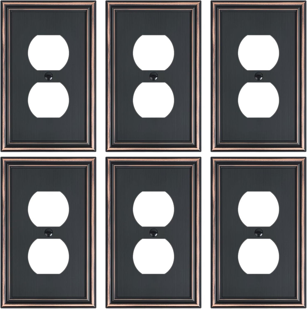 6-Pack Single Duplex Outlet Cover Plate, Decorative Aged Bronze Switch Plates and Outlet Covers, Metal Wall Plates for Electrical Outlets, 1 Gang Receptacle Cover, Corrosion Resistant